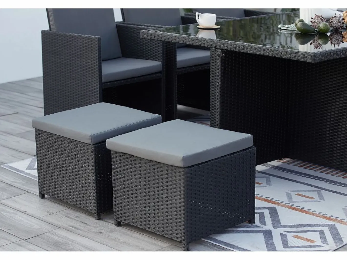 Salón de jardín encastrable 10 plazas de resina trenzada negro/gris MONACO^Concept-Usine Clearance