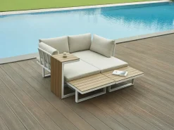 Salón de jardín modular de aluminio: 2 sofás y una mesa de centro - con cojines beige - BAMBAÏA de^MYLIA Sale