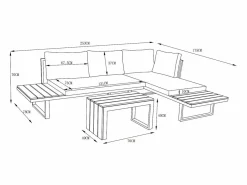 MYLIA Salones De Jardín|Salón de jardín modular de aluminio: 2 sofás y una mesa de centro - Antracita con cojines beige - BAMBAÏA de