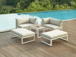 Salón de jardín modular de aluminio - Blanco con cojines beige - NOLLAY de^MYLIA Sale