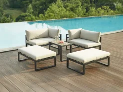MYLIA Salones De Jardín|Salón de jardín modular de aluminio - Gris antracita con cojines beige - NOLLAY de
