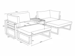 MYLIA Salones De Jardín|Salón de jardín modular de aluminio - Gris antracita con cojines beige - NOLLAY de