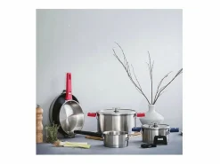 Lacor Material Y Utensilios De Cocina|Sartén de acero inoxidable de 28 cm con mango desmontable y sistema Click & Lock - Colección COMBI de