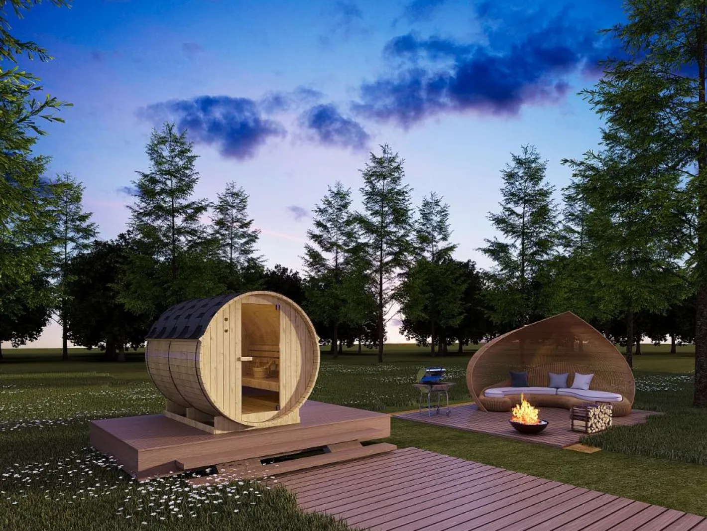 VOGUE SAUNA Sauna De Exterior|Sauna de exterior de 6 plazas, Ancho 185 x Prof. 220 x Alt. 190 cm, ISOKYRO