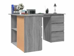 Garden Furniture Savukoski Escritorio de esquina contrachapada Sonoma 145x100x76 cm Gris Best