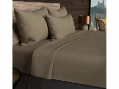 Soleil d'ocre Sábana bajera 140x200 cm en algodón 57 Fils taupe Topo Sale