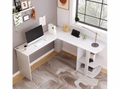 Scrivania angolare a L da 140 cm con 2 ripiani - Bianca^ModernLuxe