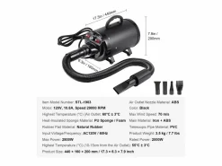 Higiene Y Cuidado De Mascotas|Secador de Pelo para Mascotas SucceBuy de 2000 W, Velocidad Ajustable, 4 Boquillas, Color