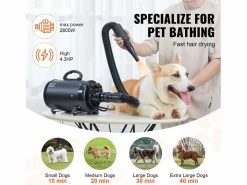 Higiene Y Cuidado De Mascotas|Secador de Pelo para Mascotas SucceBuy de 2000 W, Velocidad Ajustable, 4 Boquillas, Color