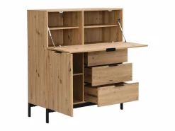 Vente-unique Escritorio Secreter|Secreter con 2 puertas y 3 cajones en MDF y metal, color natural - ERWIN