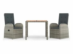 Clicnbuy Set comedor de jardín 3 piezas con cojines ratán sintético Gris Discount
