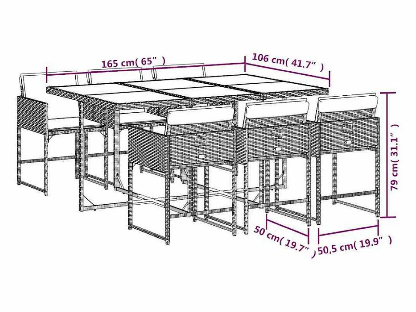 Clicnbuy Set comedor de jardín 7 piezas con cojines ratán sintético Beige Outlet