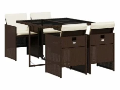 vidaxl Set comedor de jardín 5 piezas y cojines ratán sintético marrón Marru00f3n