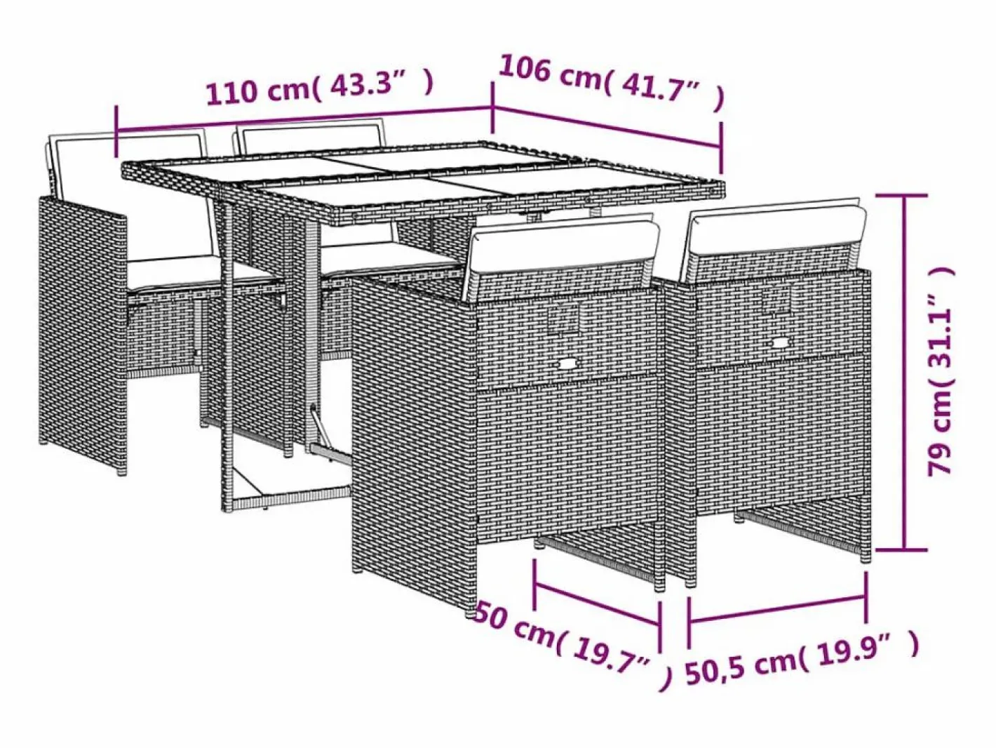 vidaxl Set comedor de jardín 5 piezas y cojines ratán sintético marrón Marru00f3n