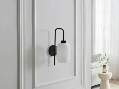 OZAIA Aplique Para Pared|Set de 2 apliques de pared en metal y cristal texturado blanco - L.25 x Alt.41 cm - Negro - LOUXOR
