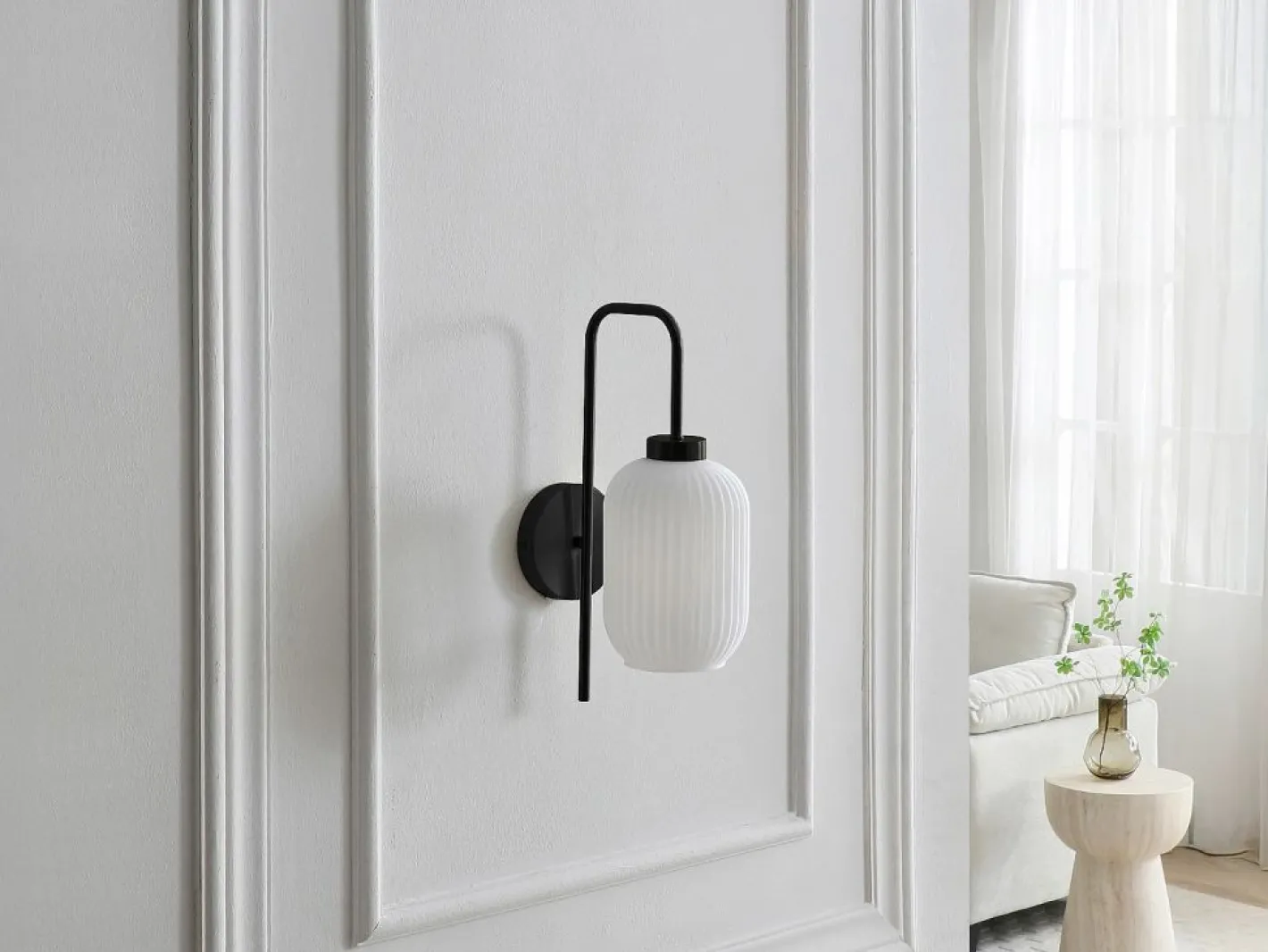 OZAIA Aplique Para Pared|Set de 2 apliques de pared en metal y cristal texturado blanco - L.25 x Alt.41 cm - Negro - LOUXOR