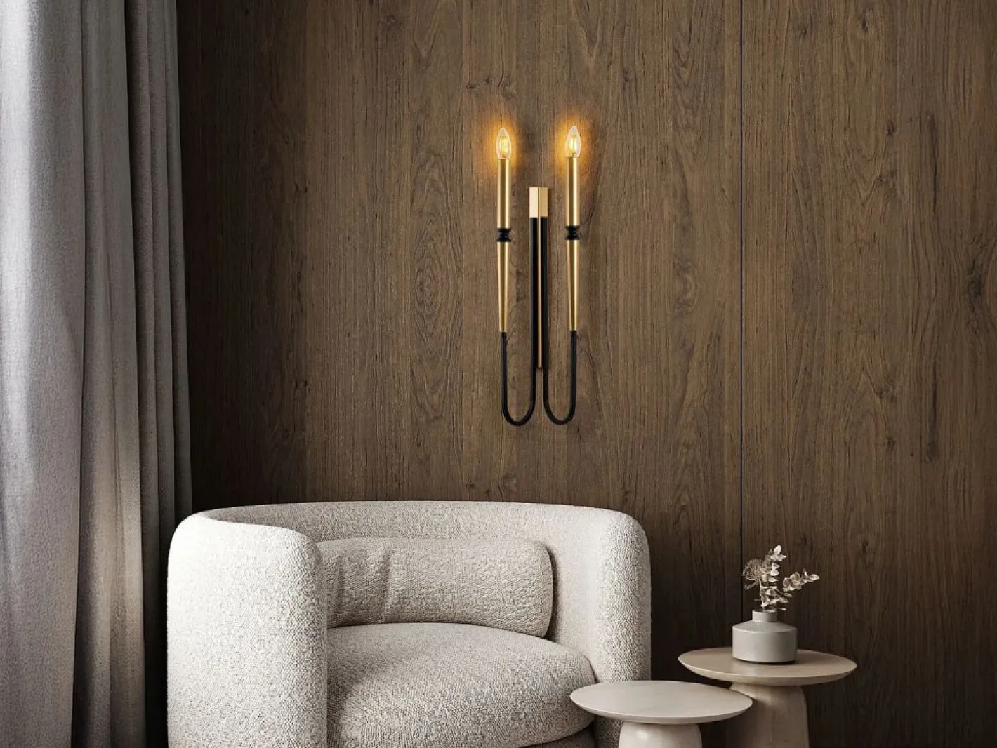OZAIA Set de 2 apliques de pared estilo candelabro de metal - Dorado y negro - Alt. 58 cm - OVYLA Negro / Dorado Outlet