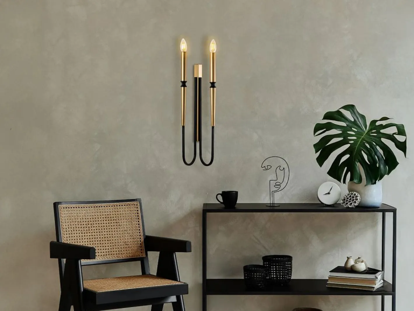 OZAIA Set de 2 apliques de pared estilo candelabro de metal - Dorado y negro - Alt. 58 cm - OVYLA Negro / Dorado Outlet