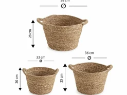 VS Venta-stock Accesorios De Almacenaje|Cesta|Set de 3 cestas Icia de fibra natural con asas