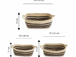 VS Venta-stock Set de 3 cestas Luar de fibra natural y papel, marrón/beige con asas Marru00f3n Clearance