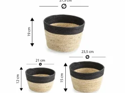 VS Venta-stock Set de 3 cestas Nati de fibra natural y papel, /beige Negro Clearance
