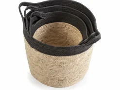VS Venta-stock Accesorios De Almacenaje|Cesta|Set de 3 cestas Otilia de fibra natural y papel, /beige con asas