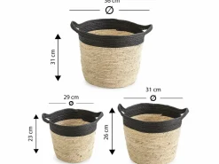 VS Venta-stock Accesorios De Almacenaje|Cesta|Set de 3 cestas Otilia de fibra natural y papel, /beige con asas