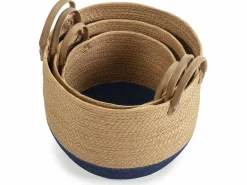 VS Venta-stock Set de 3 cestas Tecla de fibra natural con asas, /natural Azul Sale