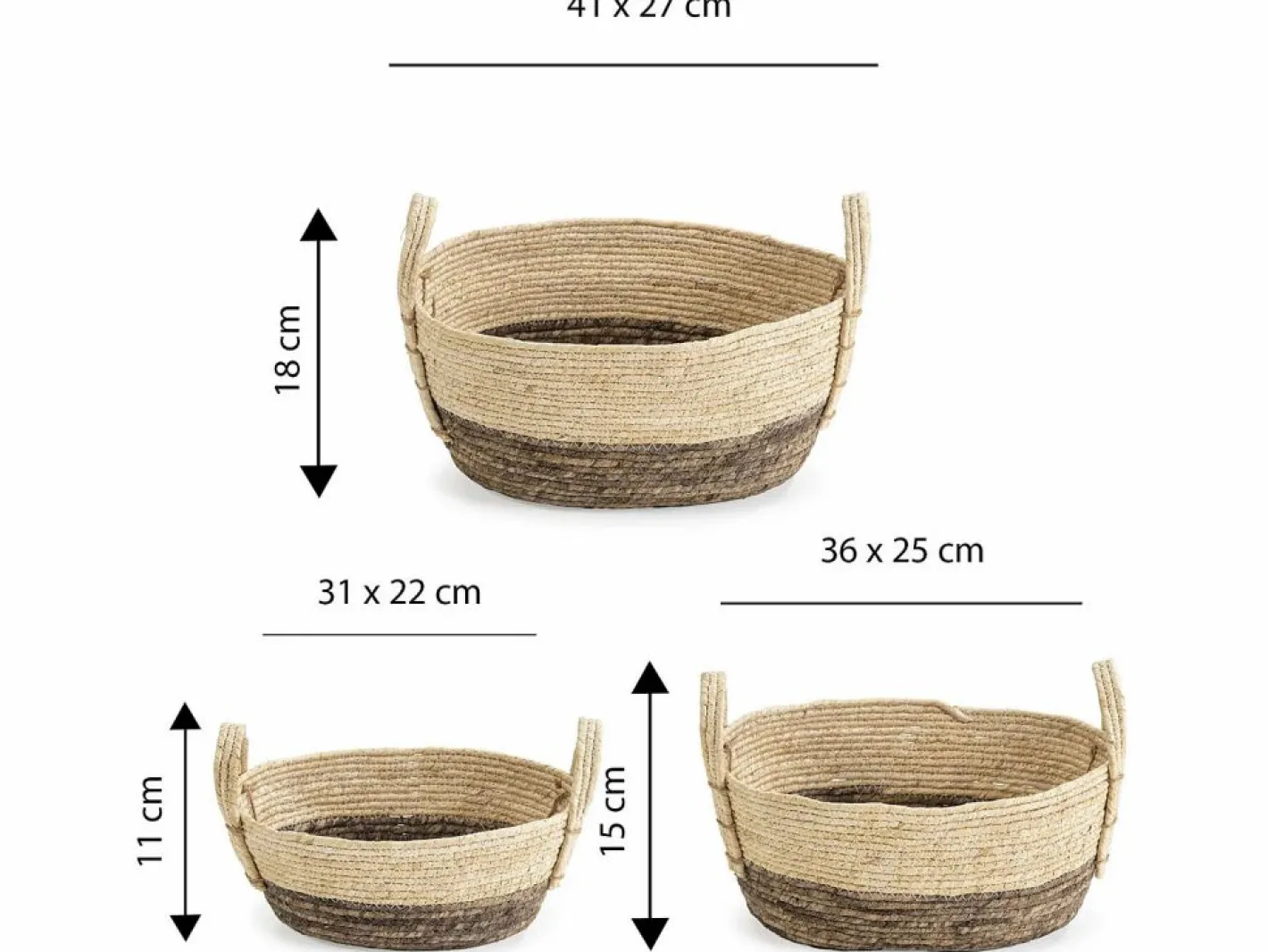 Set de 3 cestas Xiana de fibra natural con asas, /marrón^VS Venta-stock