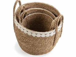VS Venta-stock Set de 3 cestas Yasmina de fibra natural con asas, /natural Blanco Outlet