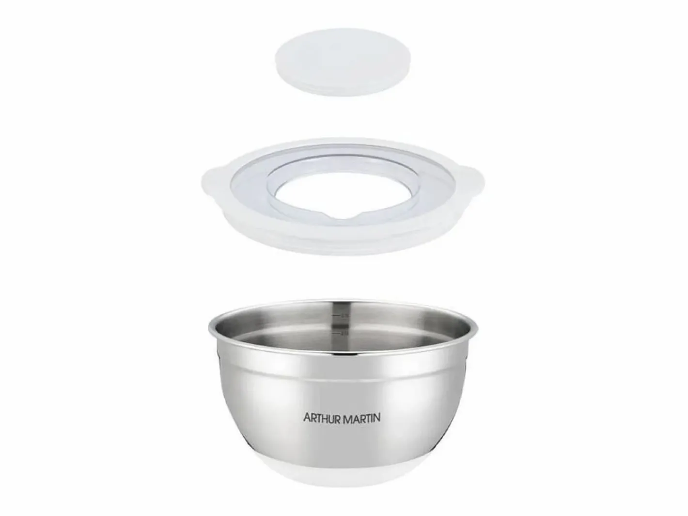 Arthur Martin Presentación Y Servicio|Vajilla|Set de 3 ensaladeras de acero inoxidable 16-24 cm con tapas herméticas y base antideslizante de silicona