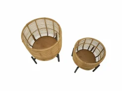 Set de 2 portamacetas redondos de ratán con soporte de metal negro Zeyok Marru00f3n