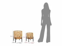 Set de 2 portamacetas redondos de ratán con soporte de metal negro Zeyok Marru00f3n