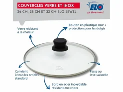 Elo Material Y Utensilios De Cocina|Set de 3 Sartenes de Acero Inoxidable 18/10 DUR® sin PFAS Ø24-28-32 cm con Tapas de Vidrio – Todos los Fuegos, Inducción, Fondo Capsulado Eco