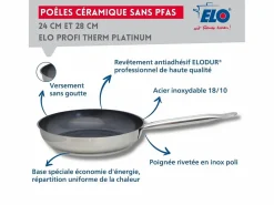 Elo Set de 3 Sartenes Inox 18/10 DUR® Profi Therm Platinum Ø24-28-32 cm Sin PFAS Para Todo Tipo de Fuegos Inducción Discount