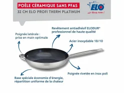 Elo Set de 3 Sartenes Inox 18/10 DUR® Profi Therm Platinum Ø24-28-32 cm Sin PFAS Para Todo Tipo de Fuegos Inducción Discount