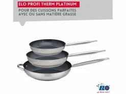 Elo Set de 3 Sartenes Inox 18/10 DUR® Profi Therm Platinum Ø24-28-32 cm Sin PFAS Para Todo Tipo de Fuegos Inducción Discount