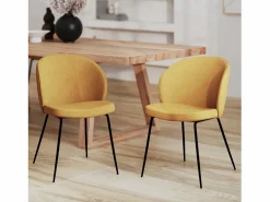 Set de 2 sillas amarillas en tejido bouclé con patas de metal - Groom^Rendez-Vous Déco Outlet