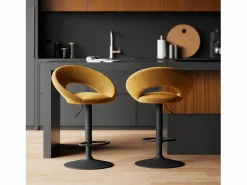 Rendez-Vous Déco Muebles De Bar|Taburete Alto|Set de 2 sillas de bar en metal negro y terciopelo curry 61/76,5 cm - Cloclo