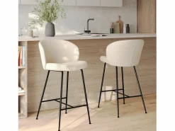 Rendez-Vous Déco Muebles De Bar|Taburete Alto|Set de 2 sillas para isla de cocina en tejido bouclé 66 cm - Groom