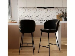 Rendez-Vous Déco Muebles De Bar|Taburete Alto|Set de 2 sillas para isla de cocina en tejido bouclé 66 cm - Groom