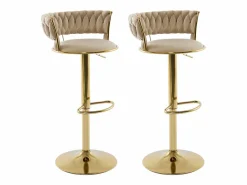 Set de 2 taburetes de bar de terciopelo y metal dorado - Altura ajustable - - LOMYA^Vente-unique Best