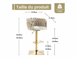 Set de 2 Taburetes de Bar Trenzados - Patas de Metal Dorado - Reposapiés - Altura Ajustable - Giro 360° - Ideal para Cocina, Salón o Bar Marfil Sale
