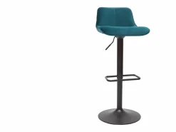 Miliboo Muebles De Bar|Taburete Alto|Set de 2 taburetes de cocina ajustables 360º de terciopelo petróleo y metal negro BOOST