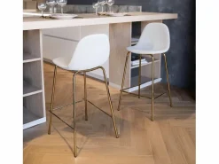 Rendez-Vous Déco Set de 2 taburetes para isla de cocina en cuero sintético 65 cm - Henrik Blanco Online