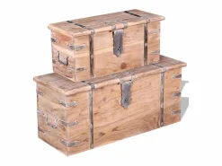 Baúl Y Arcón|Set de baúl de almacenamiento de madera de acacia 2 unidades ES100114