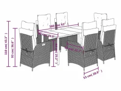 Clicnbuy Set de comedor de jardín 7 piezas y cojines ratán sintético Negro New