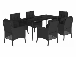 Set de comedor de jardín 7 piezas y cojines ratán sintético^Clicnbuy Outlet