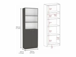 TuHome Set de estanteria de oficina home de 3 piezas en melamina con estantes y 2 puertas , 180.6 cm X 188.4 cm X 29.9 cm , Multicolor Clearance