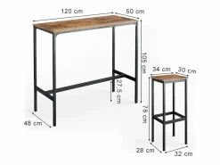 Vicco Mueble Bar|Set de mesa de bar madera antigua 120x50x105 fyrk
